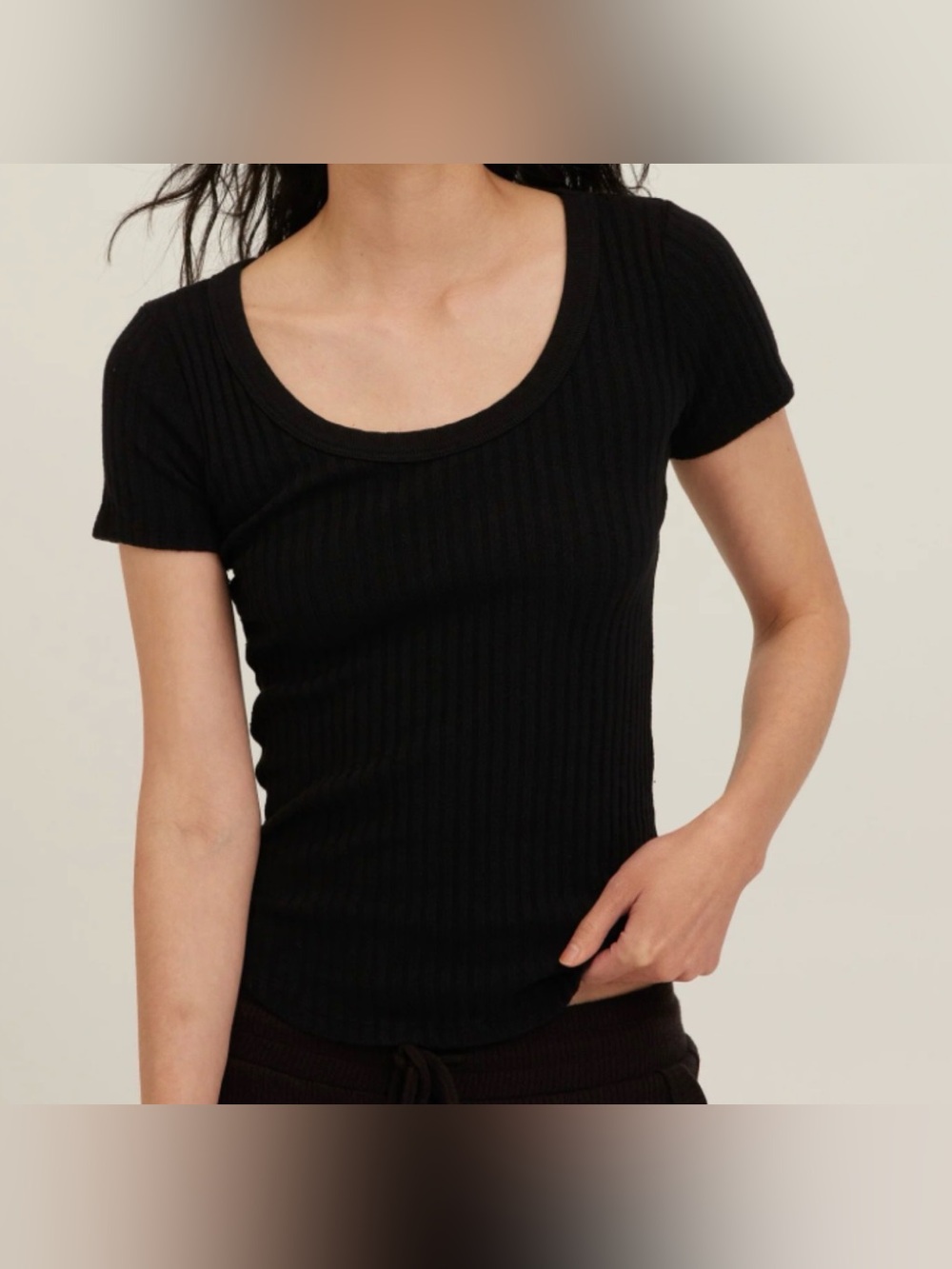 NWT MATE the Label Black Ribbed Short-Sleeve Baby Tee